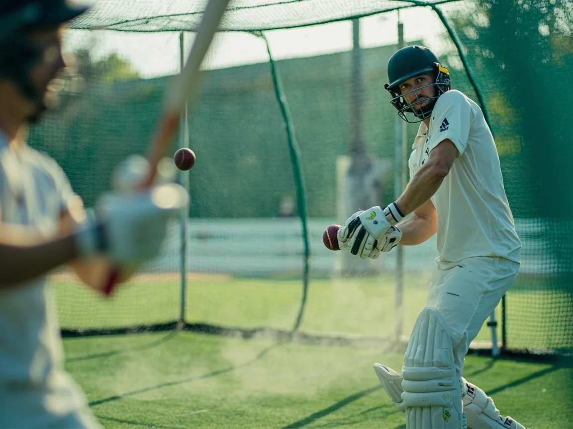 Batter working on technique in the nets