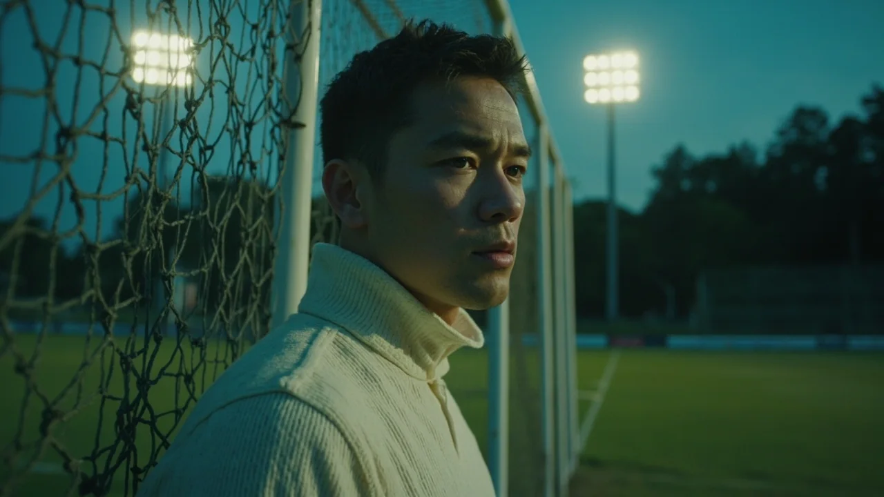 Cricket player portrait at dusk, ready to bat