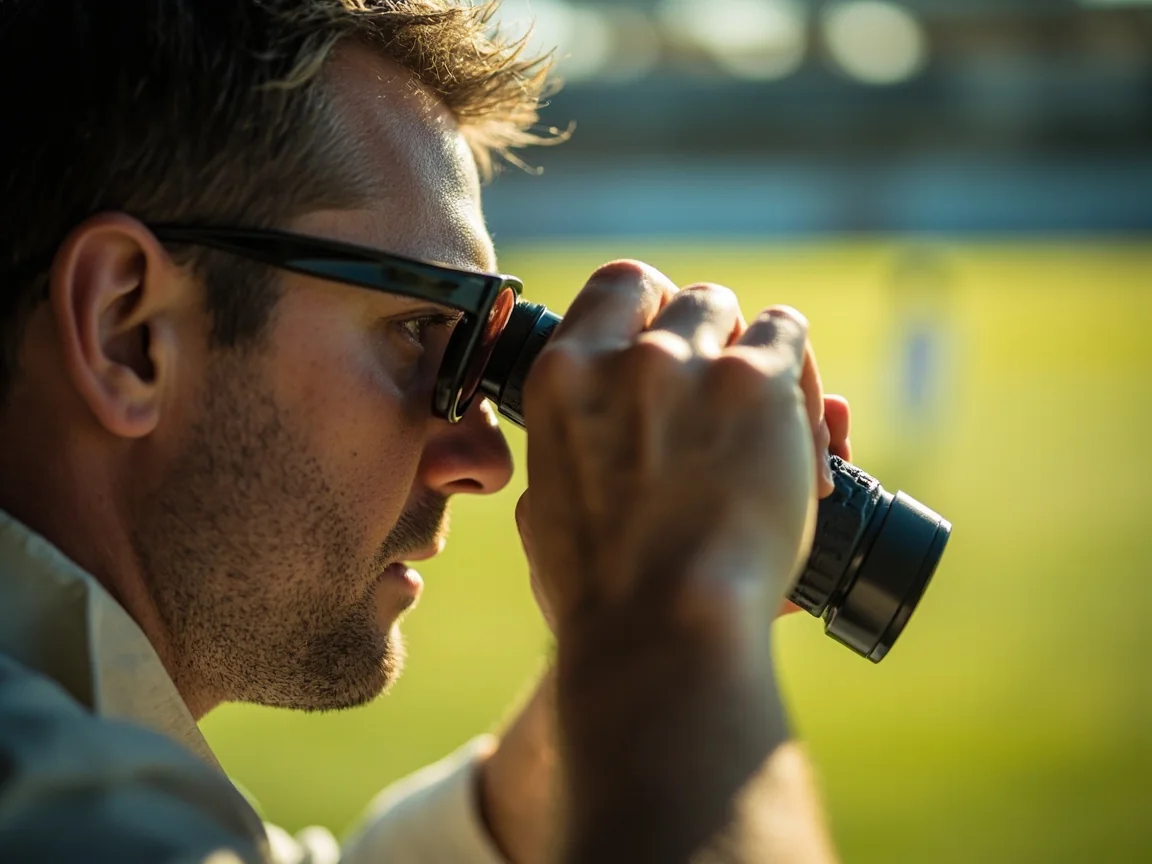 Scout using binoculars to analyse play