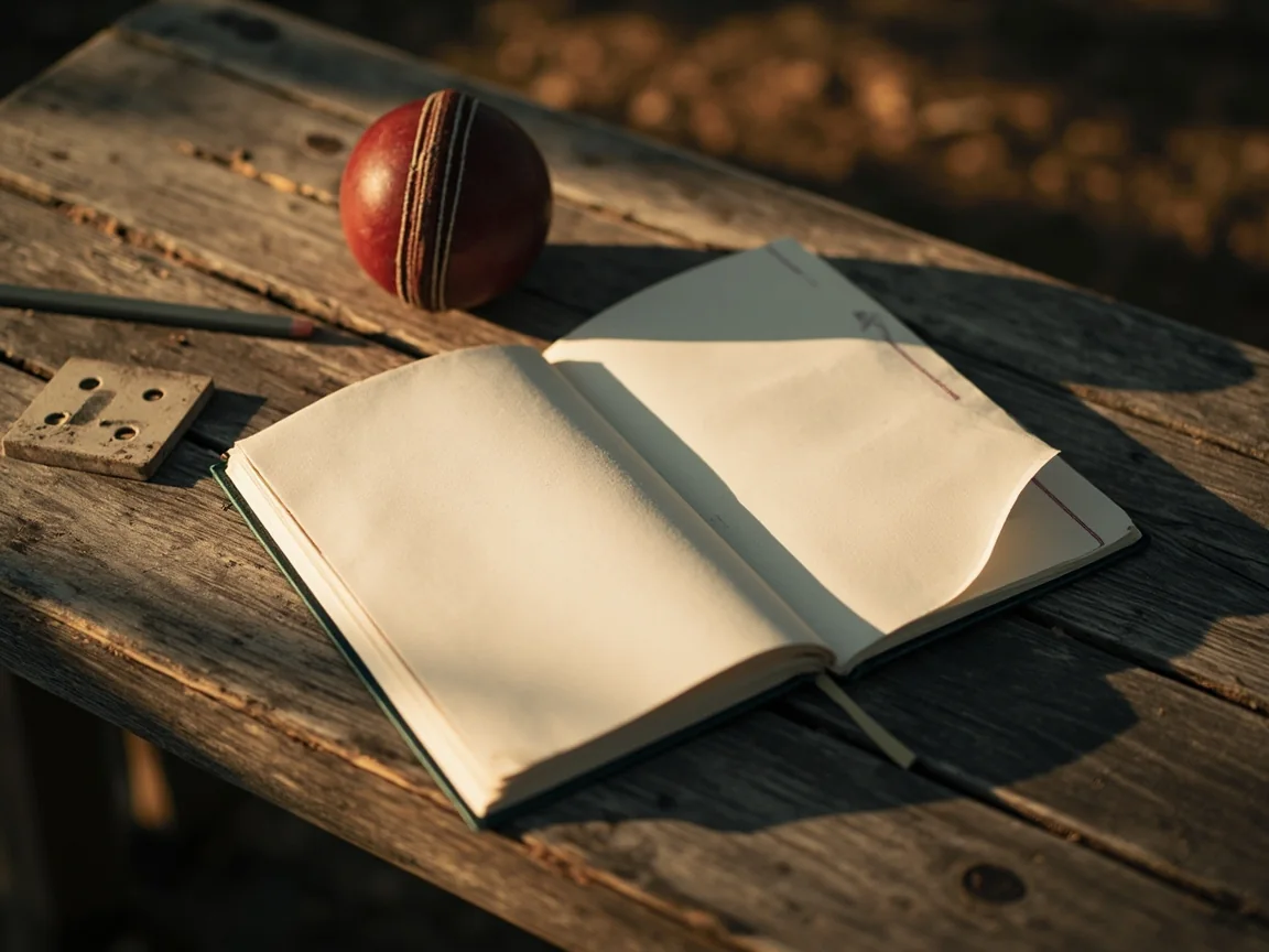 Tactical match notebook with cricket ball and scoring counters
